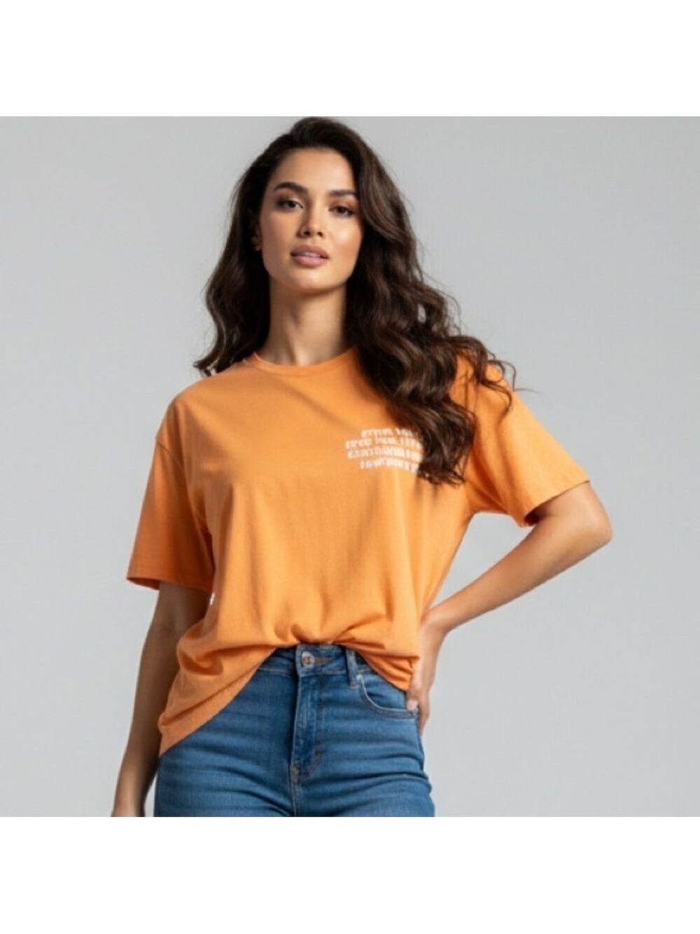 ZARA Cotton Graphic short sleeve T-Shirt Orange Positive Message Sz L Retro